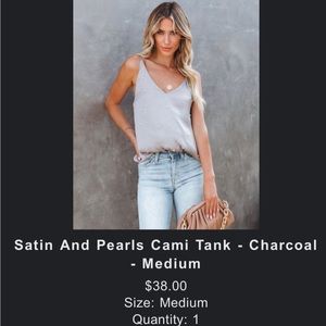 Vici - Satin And Pearls Cami Tank - Charcoal
- Medium